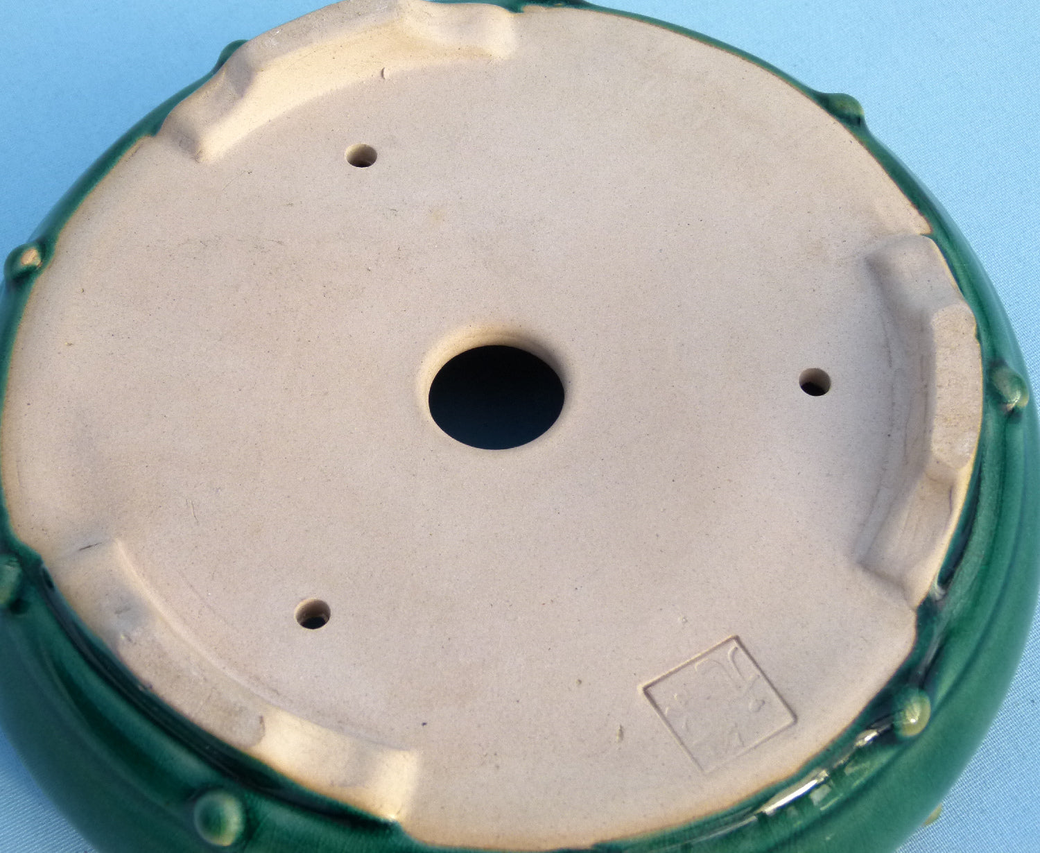 Exhibition Quality Copper Green Glazed Round Drum Style Bonsai Pot - 8.5"