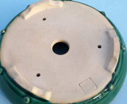 Exhibition Quality Copper Green Glazed Round Drum Style Bonsai Pot - 8.5"