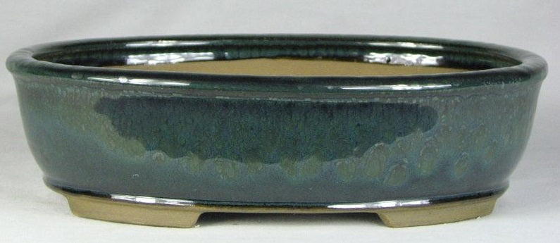 Green Glazed Oval Bonsai Pot - 7"