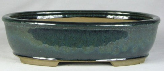 Green Glazed Oval Bonsai Pot - 7"