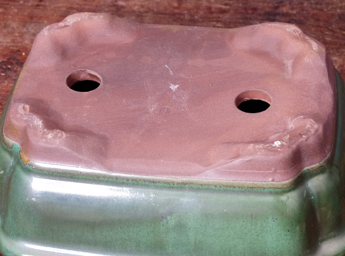 Green Glazed Rectangle Bonsai Pot - 7"