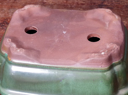 Green Glazed Rectangle Bonsai Pot - 7"