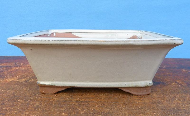 Rectangular Cream Glazed Bonsai Pot - 8"