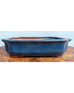 Blue Glazed Rectangle Bonsai Pot - SECOND
