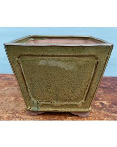Olive Glazed Deep Square Bonsai Pot - 8"