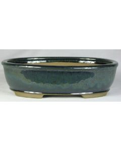 Green Glazed Oval Bonsai Pot - 8" - Colour and glaze pattern may vary considerably from that shown.