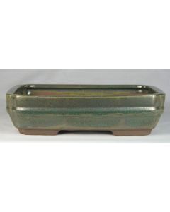 Green Glazed Rectangular Bonsai Pot - 10". Colour and finish will vary to some degree from that shown which is an indication only of a random pot from our stock.