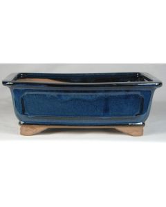 Blue Glazed Rectangular Bonsai Pot. Glaze appearance will vary from one pot to another.
