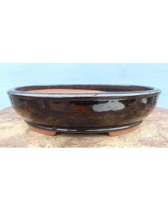 Black glazed oval bonsai pot