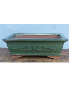 Green Glazed Rectangular Bonsai Pot - 10"