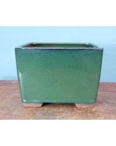 Green Glazed Deep Square Bonsai Pot - 7"