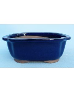 Oval Blue Glazed Japanese Made Bonsai Pot - 8"