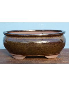 Brown Glazed Oval Bonsai Pot - 8"