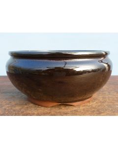 Black Glazed Round Bonsai Pot - 9"