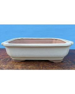 Cream Glazed Rectangular Bonsai Pot - 10"