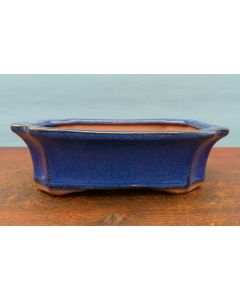Blue Glazed Rectangular Bonsai Pot - 8"