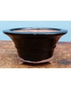 Black Glazed Round Bonsai Pot 7"