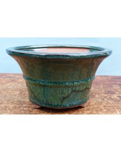 Green Glazed Deep Round Bonsai Pot - 7"