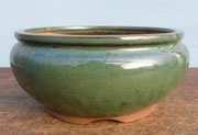 Green Glazed Round Bonsai Pot 12"